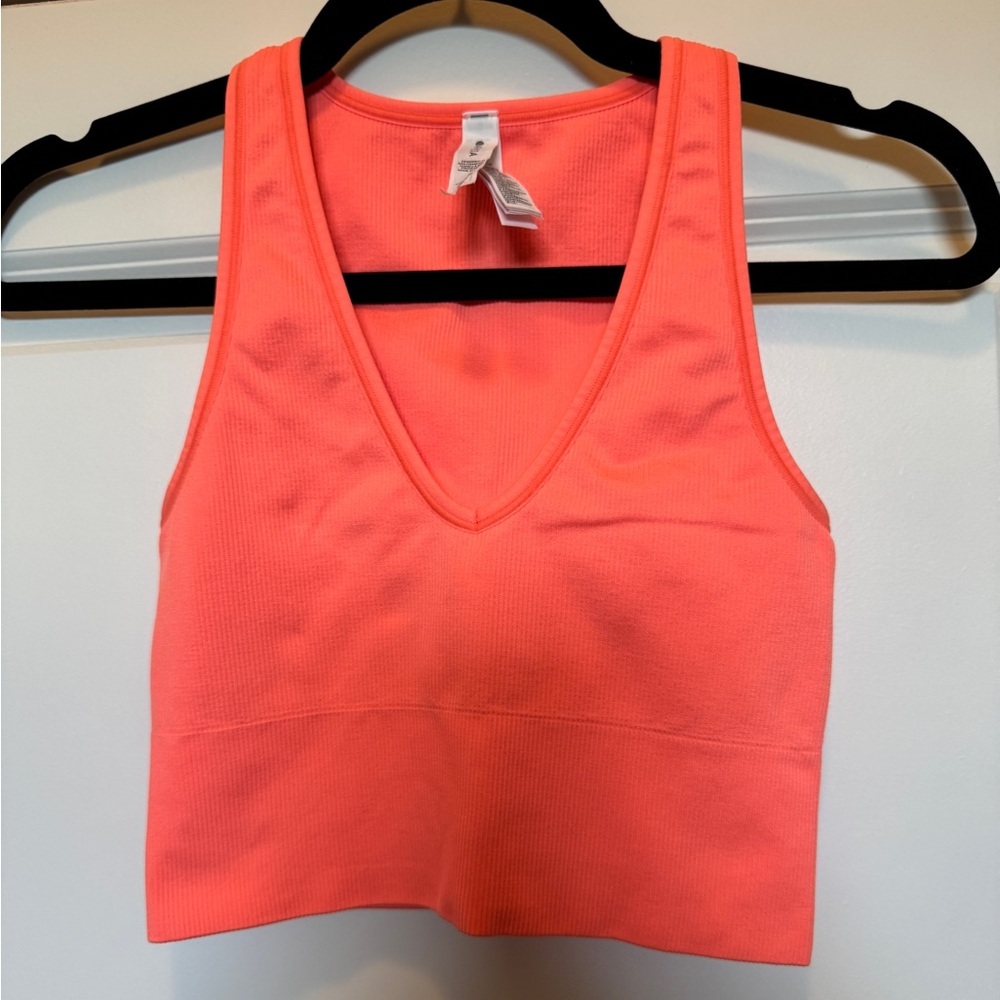 Athleta Aurora Crop Ribbed Tank Camisole Neon Coral XS - Picture 2 of 5